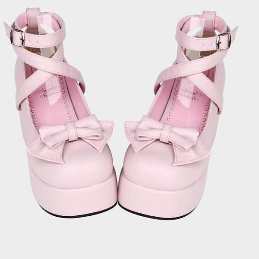 Lolita Shoes Platform Shoes Cross Strap Buckle Shoes Multicolor (33 38 40 41 42 43 44 45 46 47 / Pink) 31650:373094