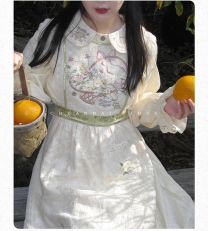 Cottagecore Dress Mori Kei Dress Set Embroidered Cotton Set 36238:527628