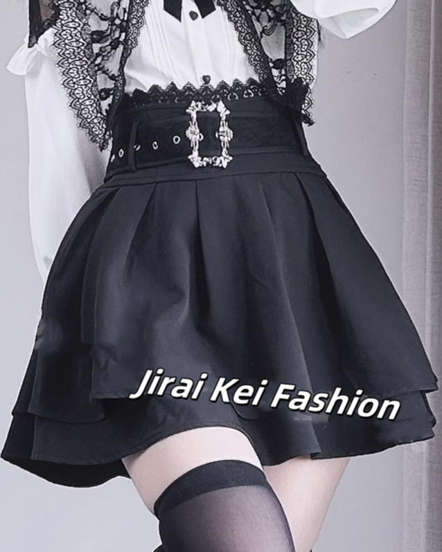 Jirai Kei Sweater Long Black Lace Sweater Layered Skirt (L M XL) 42147:730937