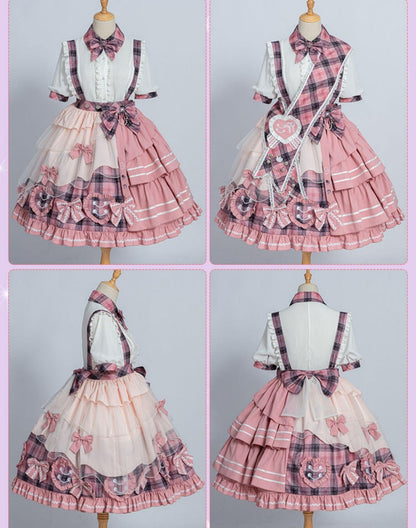 Lolita Dress Suspender Skirt Set Sweetheart Plaid Outfit 37004:544318