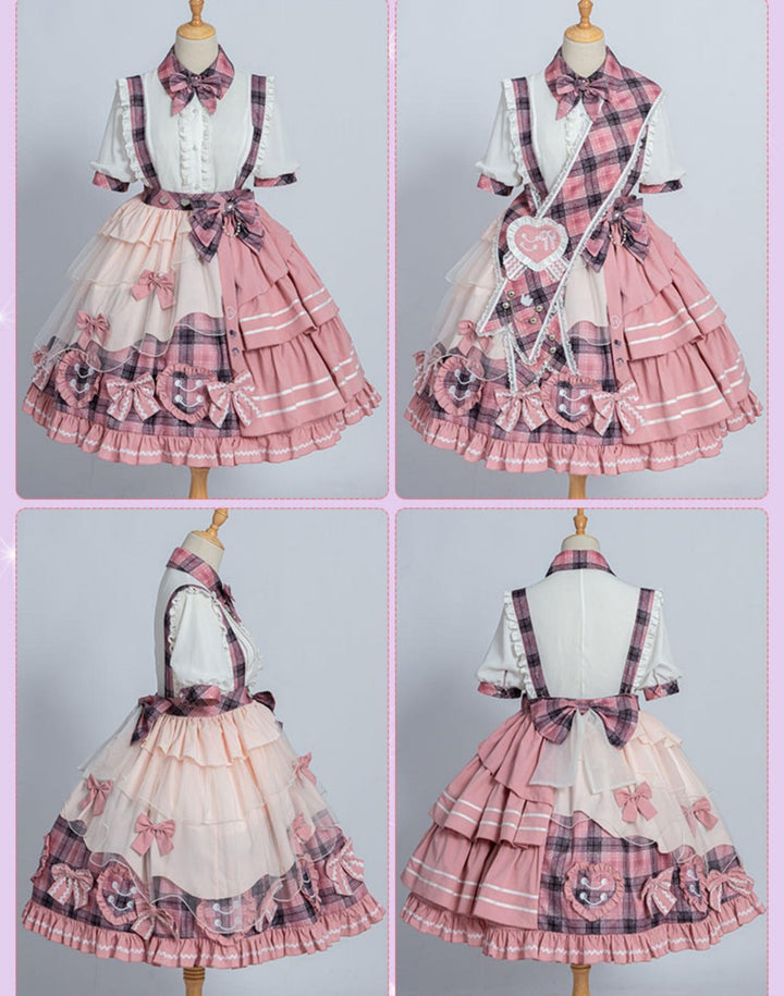 Lolita Dress Suspender Skirt Set Sweetheart Plaid Outfit 37004:544318 37004:544318