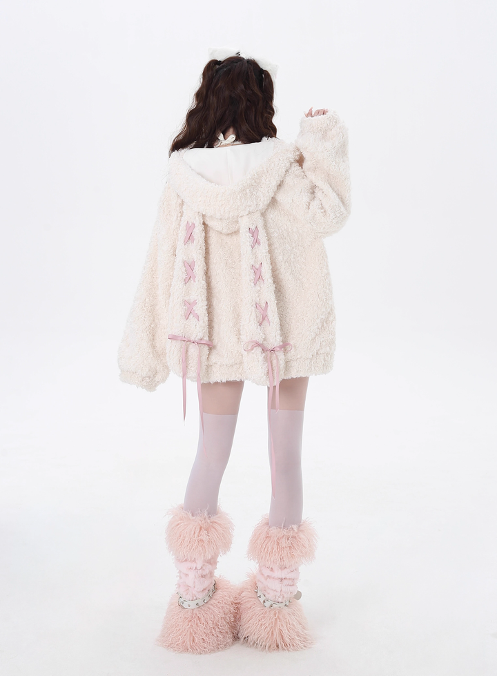 Jirai Kei Winter Coat Fleece Jacket Bunny Ear Hooded Coat 40744:677778