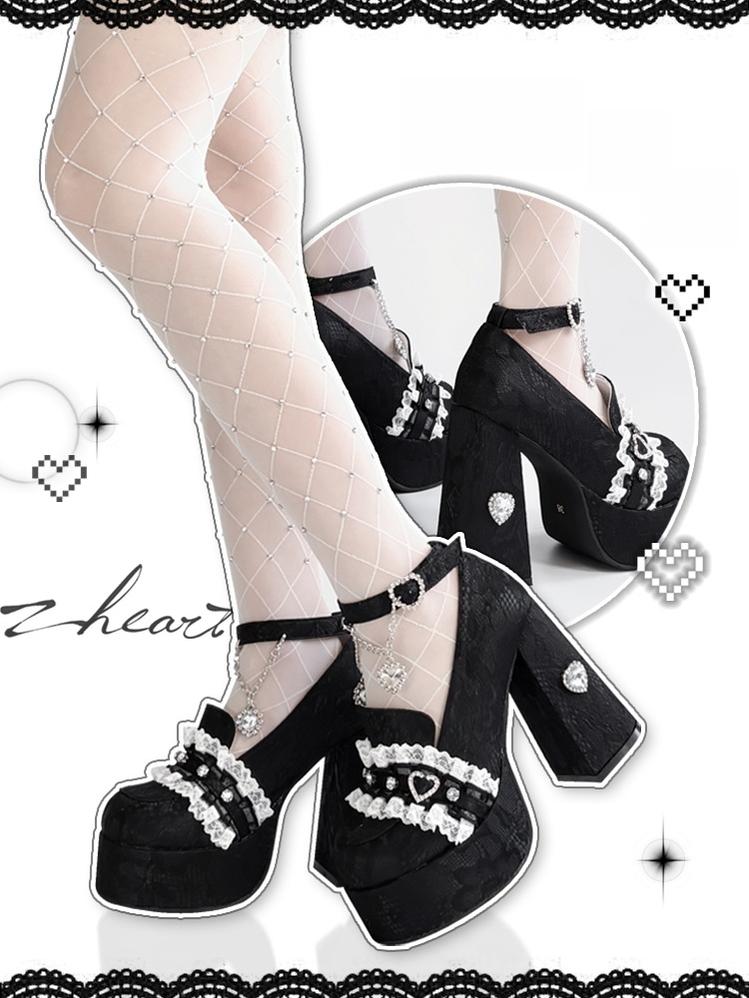 Jirai Kei High-Heeled Shoes, Lace Overlay 43987:790482