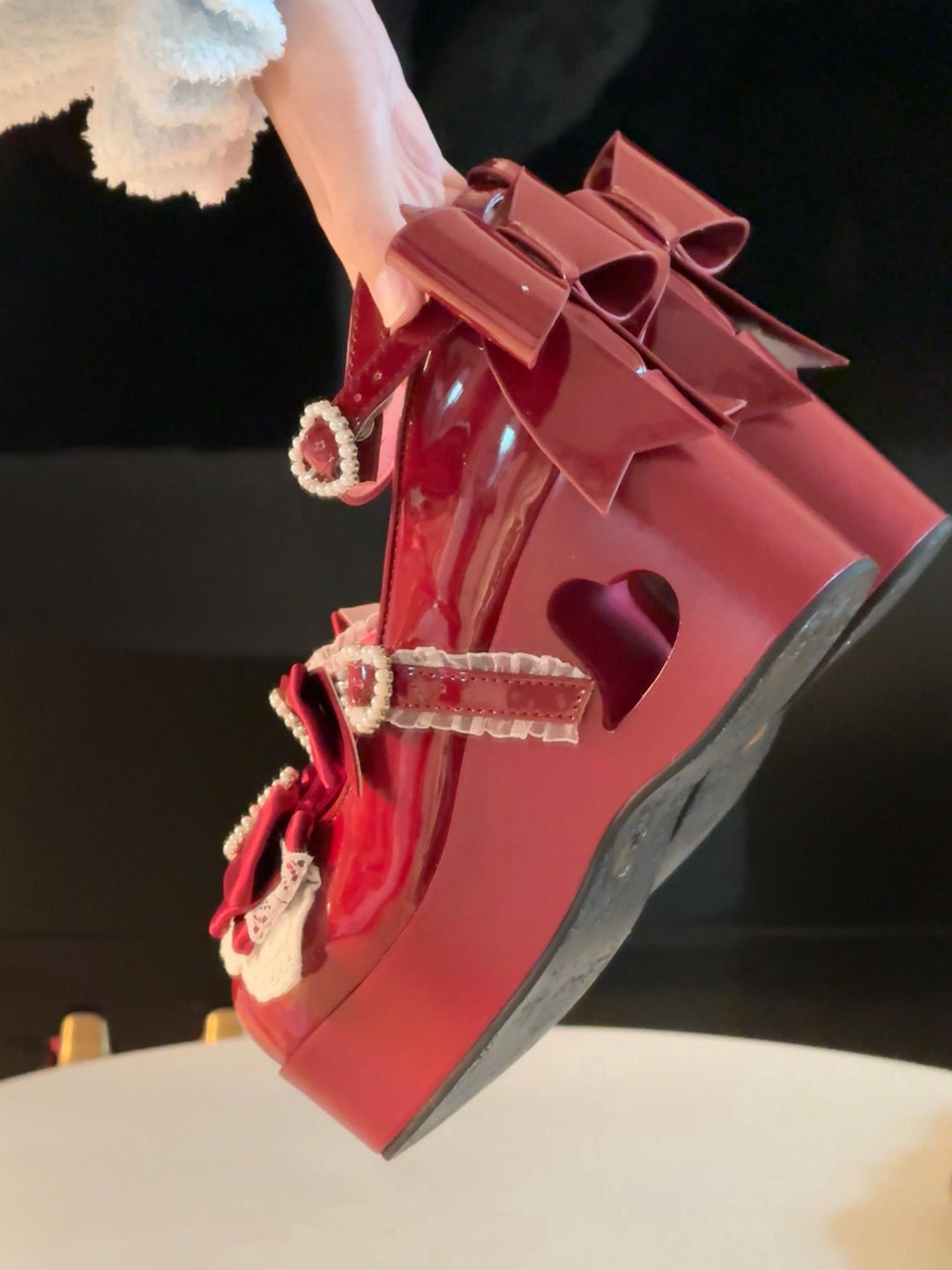 Old School Lolita High Platform Shoes, Heart Hollow Heel 44559:813927