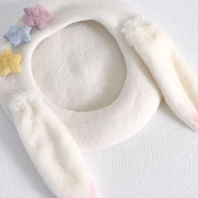 Lolita Japanese Sweet Bunny Ears Knit Painter White Hat 28932:344790 28932:344790