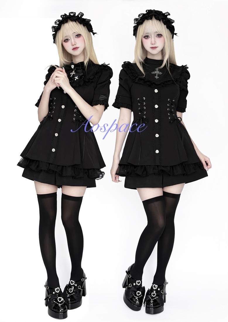 Short-sleeved Ryousangata Dress, Detachable Bowtie 43823:786782