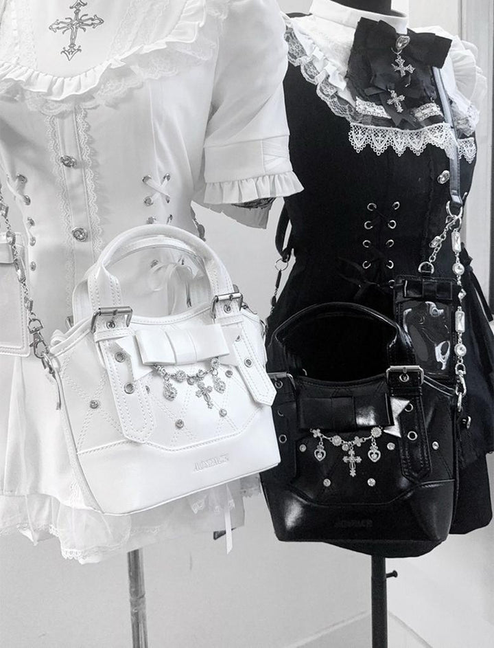 Oil-waxed Leather Jirai Kei Cross-body Bag, Detachable Strap 44161:798506