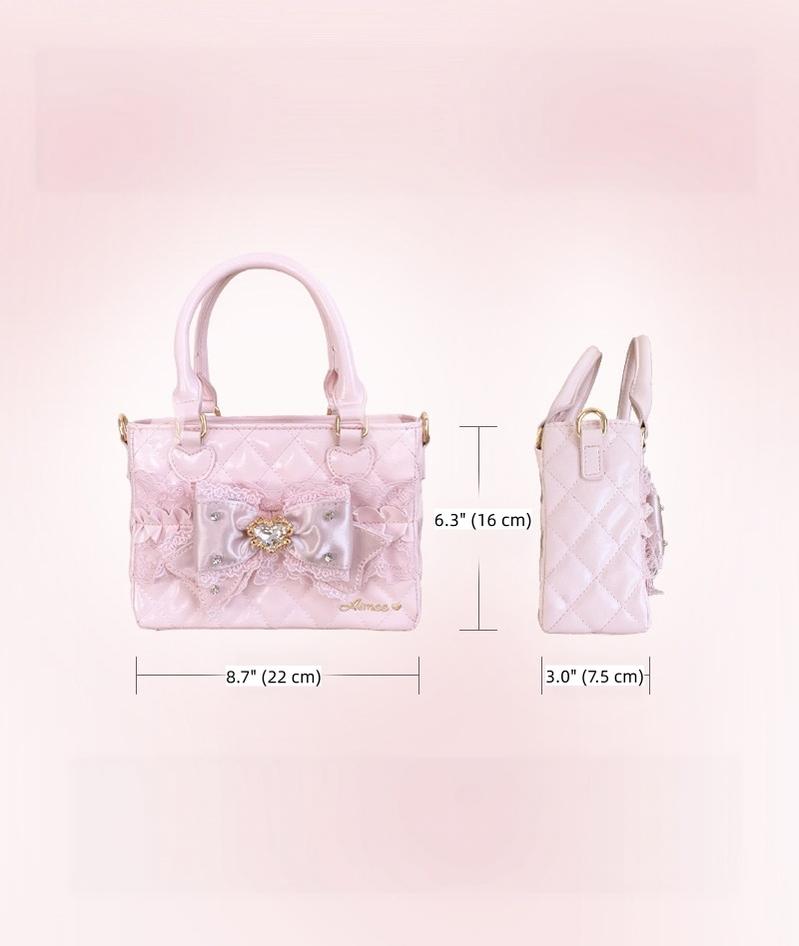 Ryousangata Square Handbag, Lace Bow & Diamond Quilting 45754:862842