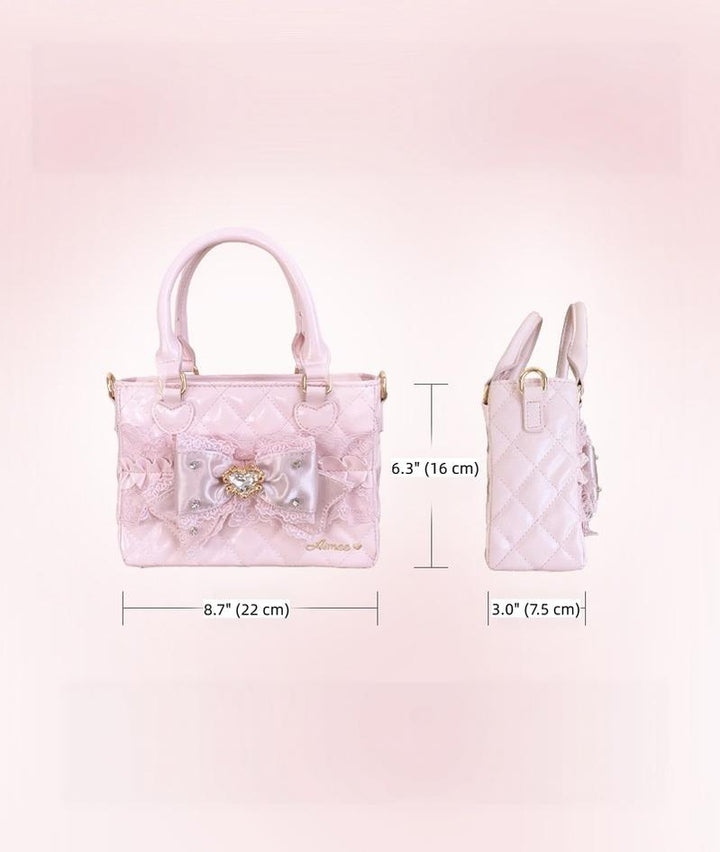 Ryousangata Square Handbag, Lace Bow & Diamond Quilting 45754:862842