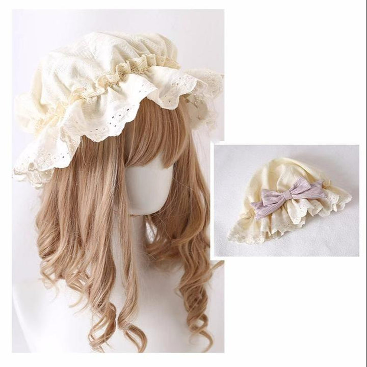 Lolita Bonnet Lace Edge Lvory Hat Lovely Bow Nightcap 28926:365050 28926:365050