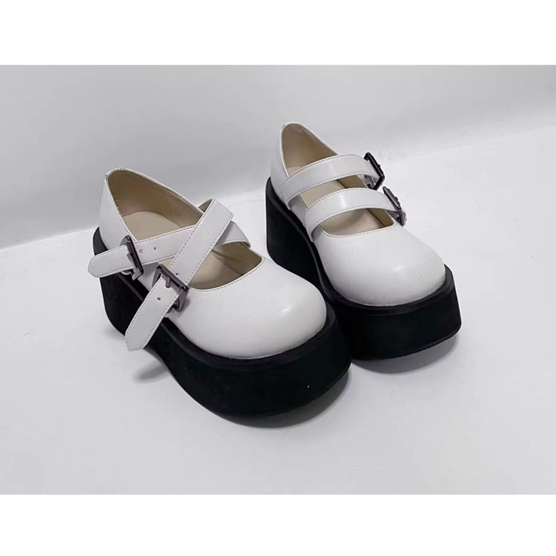 Lolita Black White Mary Jane Thick Sole Round Toe Shoes (33 34 35 36 37 38 39 40 41) 21868:315158