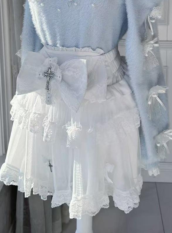 Jirai Kei Open Shoulder Plush Sweater, Tiered Skirt (2XL L M XL) 44565:813083