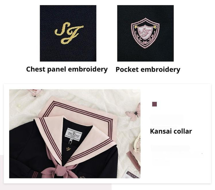 Navy and Pink JK Uniform Top + Pleated Skirt 43790:785326