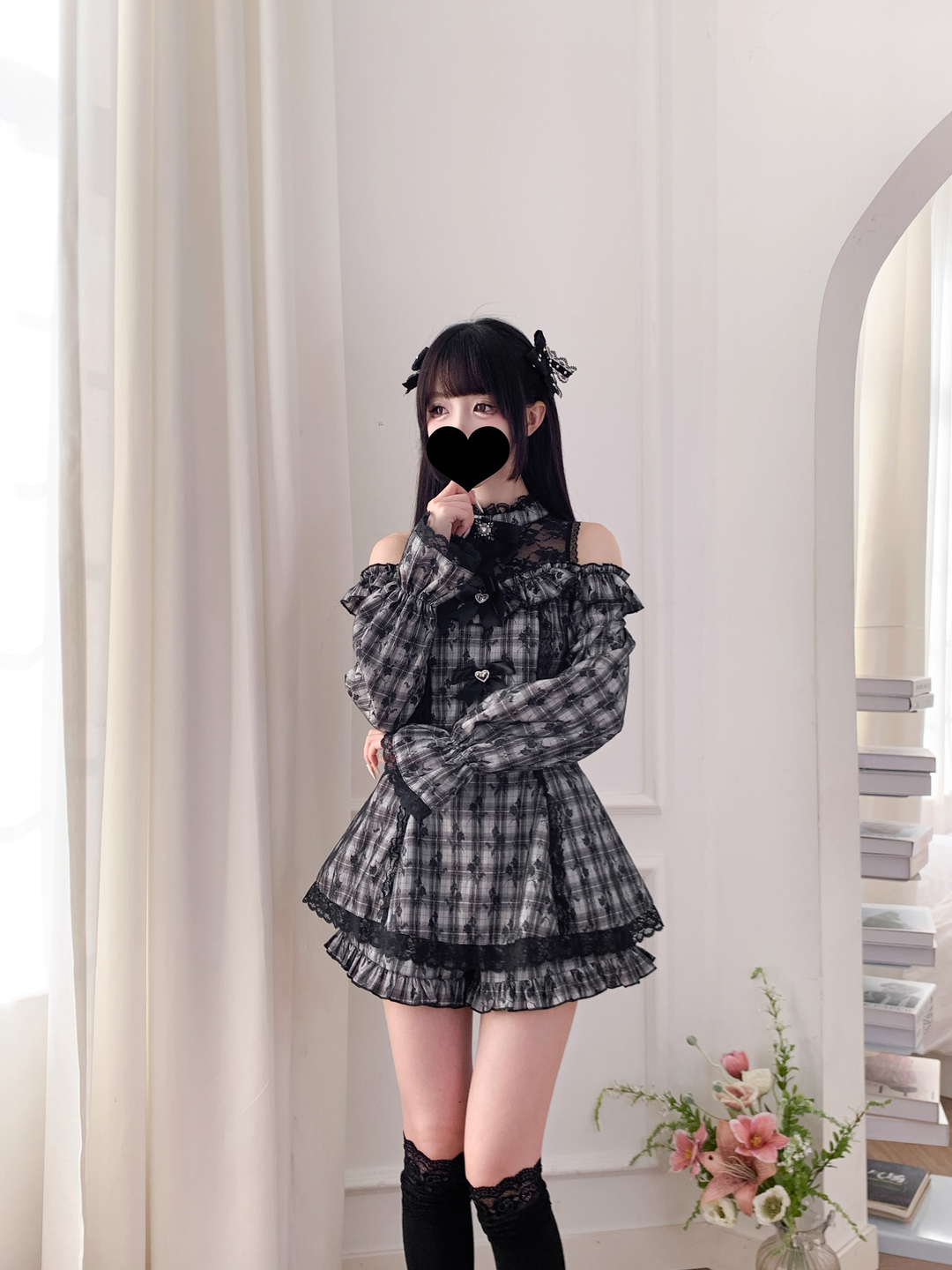 Jirai Kei Dress Set Open-shoulder Dress And Shorts 39032:610860