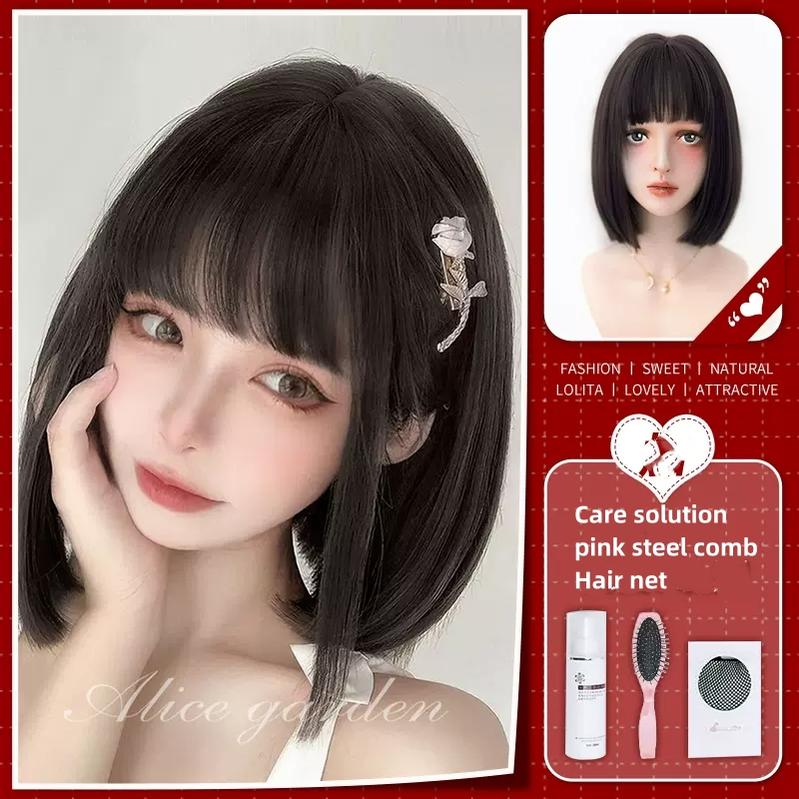 Lolita Wig Short Bob Natural Bangs Cute Wigs 35940:508022