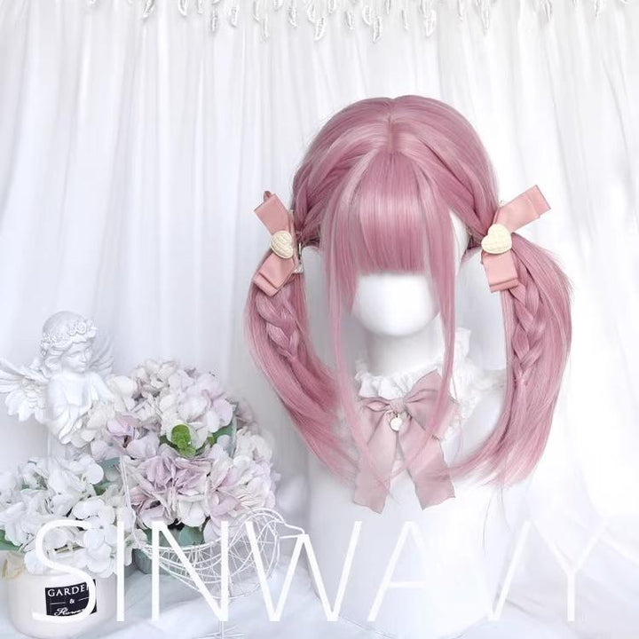 Lolita Wig Pink Mid-length Wig Girly Detachable Ponytail Wig 38890:605676