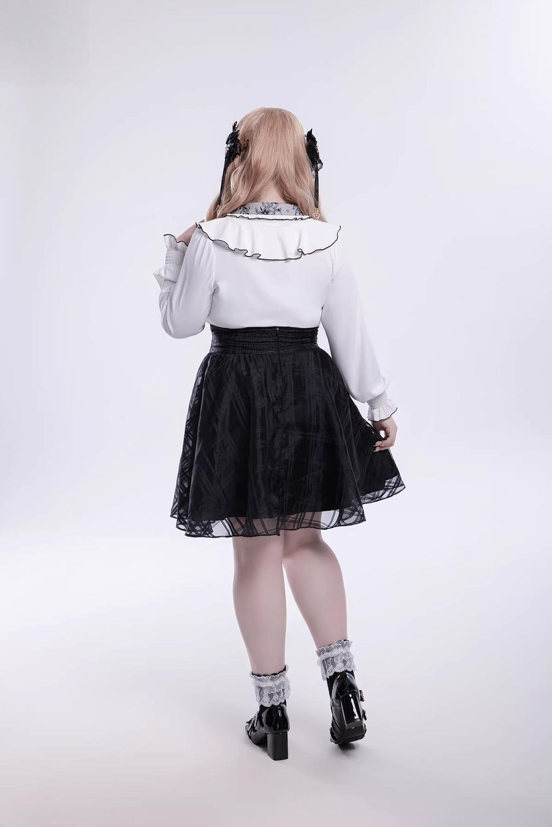 Jirai Kei Long-Sleeved Shirt, Ruffled Collar 45128:835595