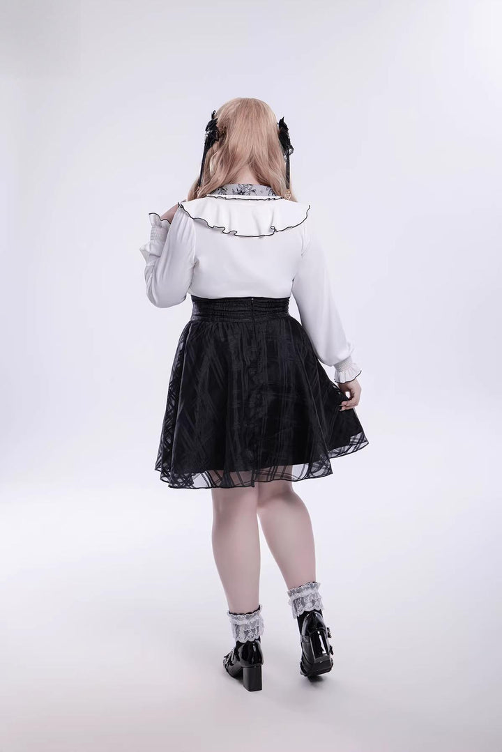 Jirai Kei Long-Sleeved Shirt, Ruffled Collar 45128:835595