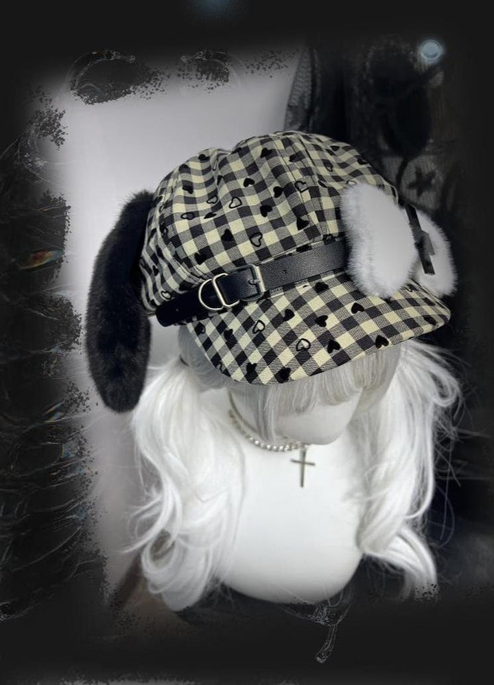 Subculture Beret Kawaii Puppy Ear Bone Plaid Hat 40952:696816