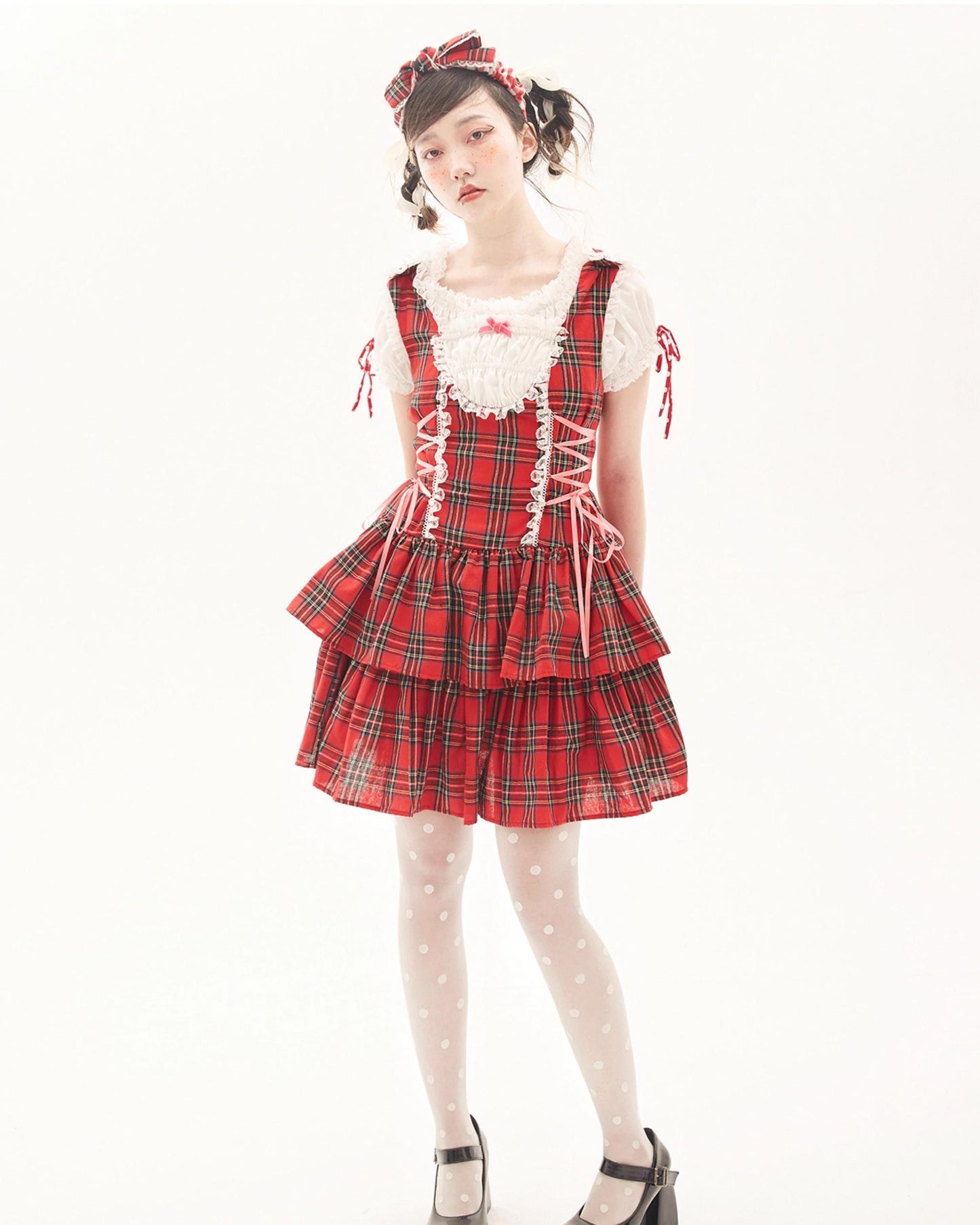 Lolita Dress Retro Red Plaid Dress Cool Girl Dress 36162:543456