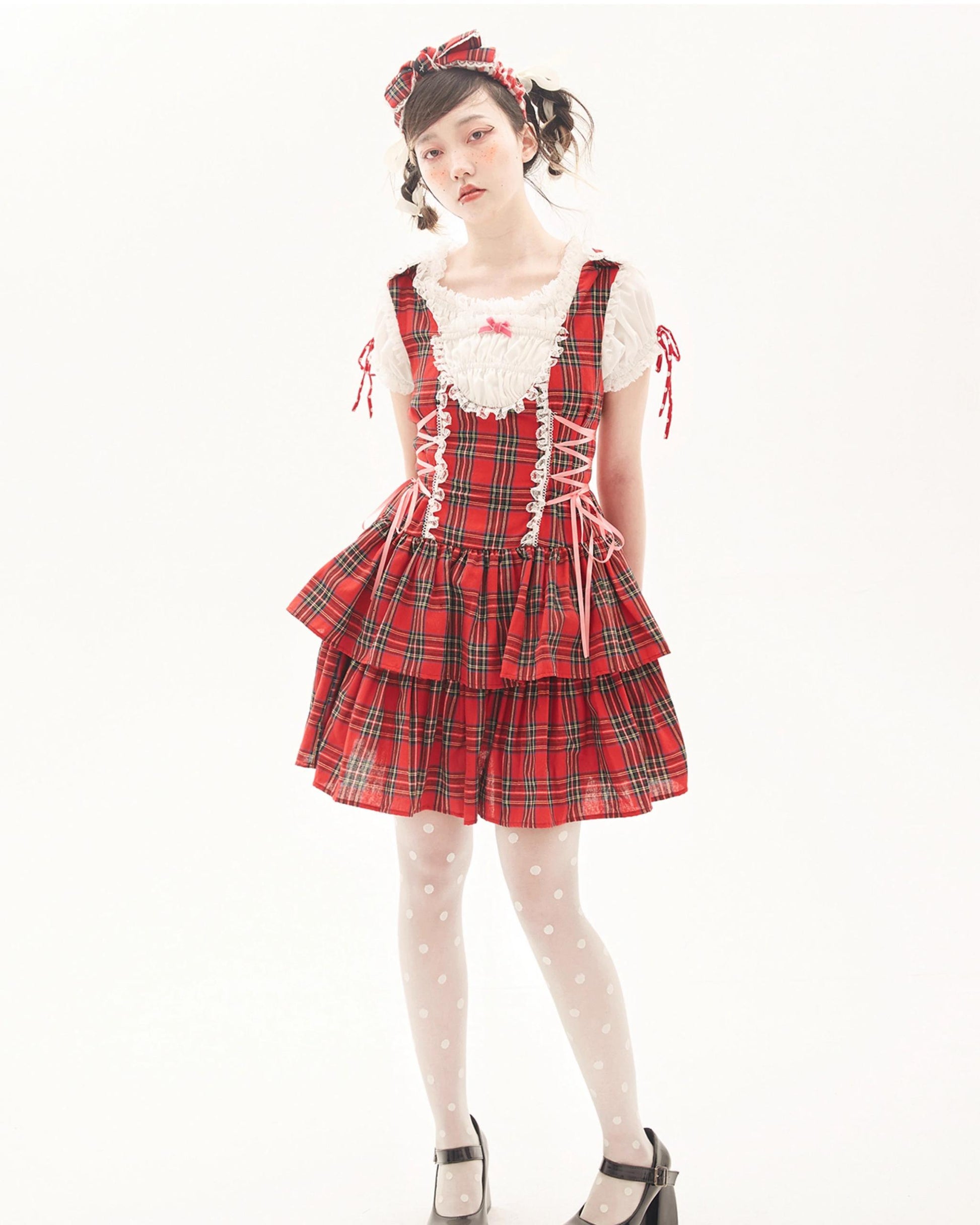 Lolita Dress Retro Red Plaid Dress Cool Girl Dress 36162:543456