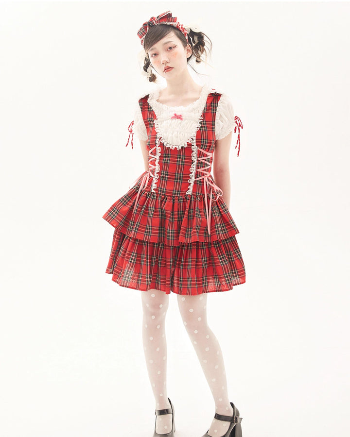 Lolita Dress Retro Red Plaid Dress Cool Girl Dress 36162:543456 36162:543456