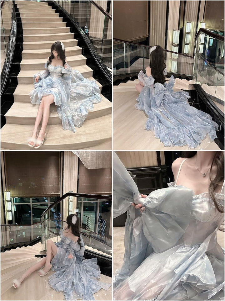 Blurry Blue Princess Dress for Prom with High-low Hem 42429:742739