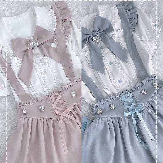 Jirai Kei White Blouse Pink/Blue Skirt 21838:319818