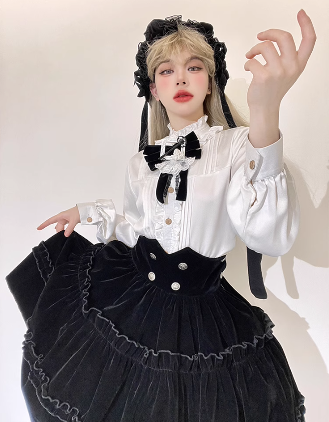 Ouji Lolita Prince Outfit Set Black Skirt Velvet Shorts Set 39368:632058