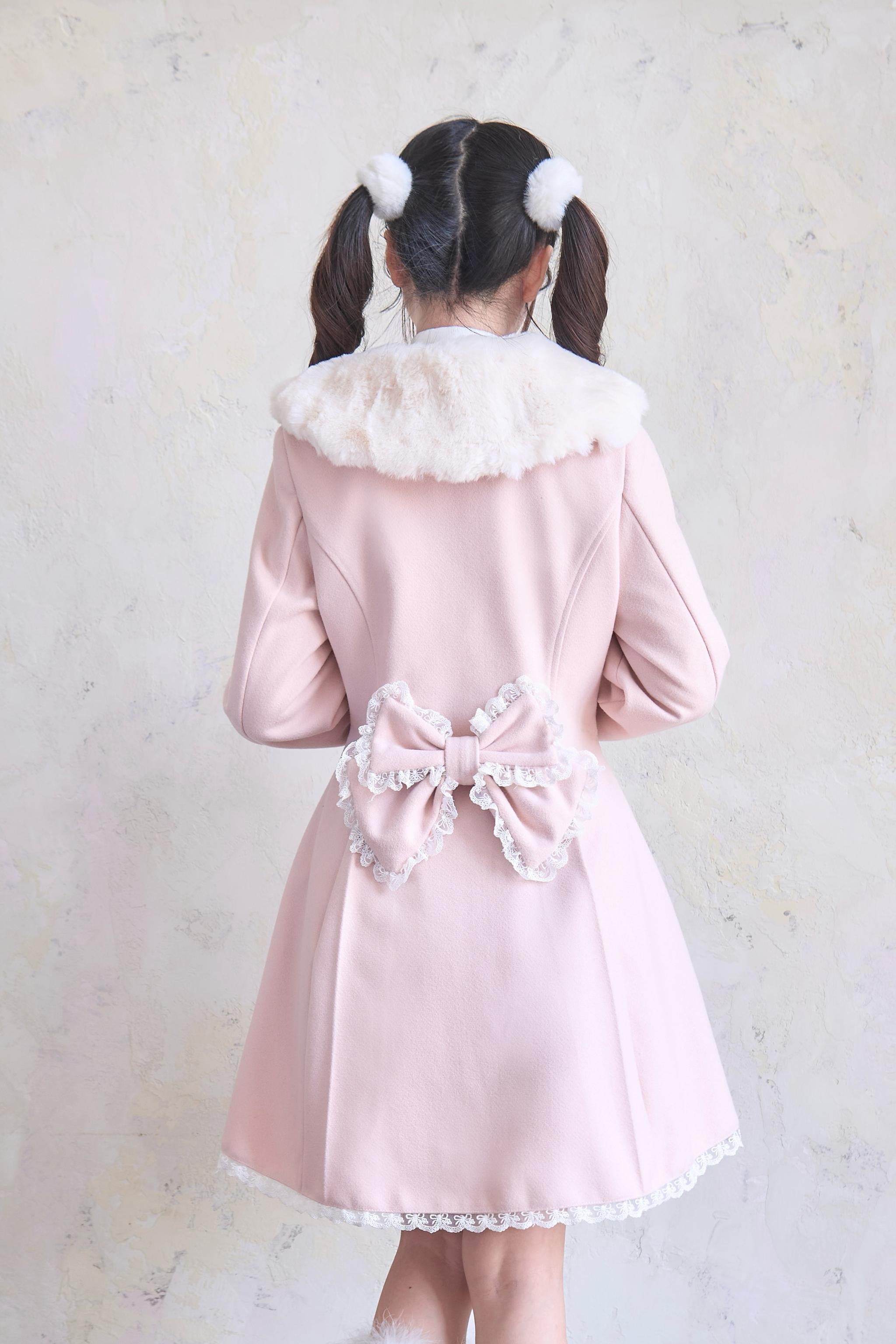 Jirai Kei Winter Coat Fur Collar Lace Coat With Bows – Honey Wardrobe