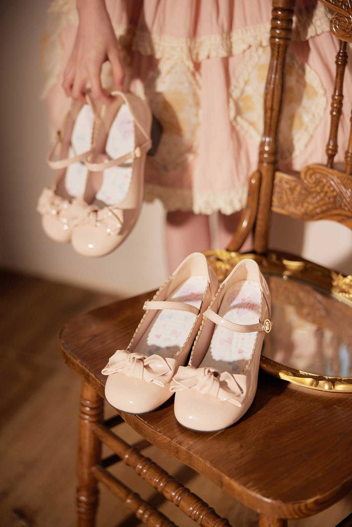 Kawaii Lolita Round-toe Bow Flat Shoes Low-heeled Shoes 15Colors 22818:330326 22818:330326