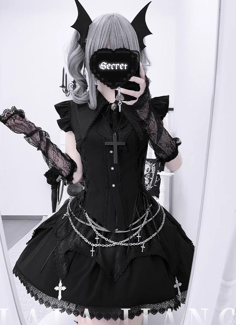 Gothic Skirt Outfit, Cross Pendant, Metal Waist Chain 43575:780088