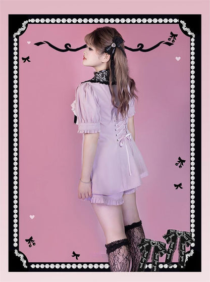 Plus Size Jirai Kei Blouse Short Sets Pink Black Full Set 21886:317334