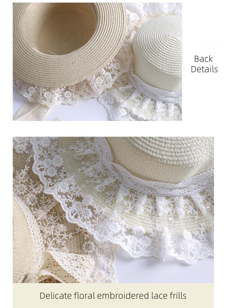 Mori Kei Sunhat Country Lolita Lace Frill Straw Hat With Ribbon Bow 42248:735453