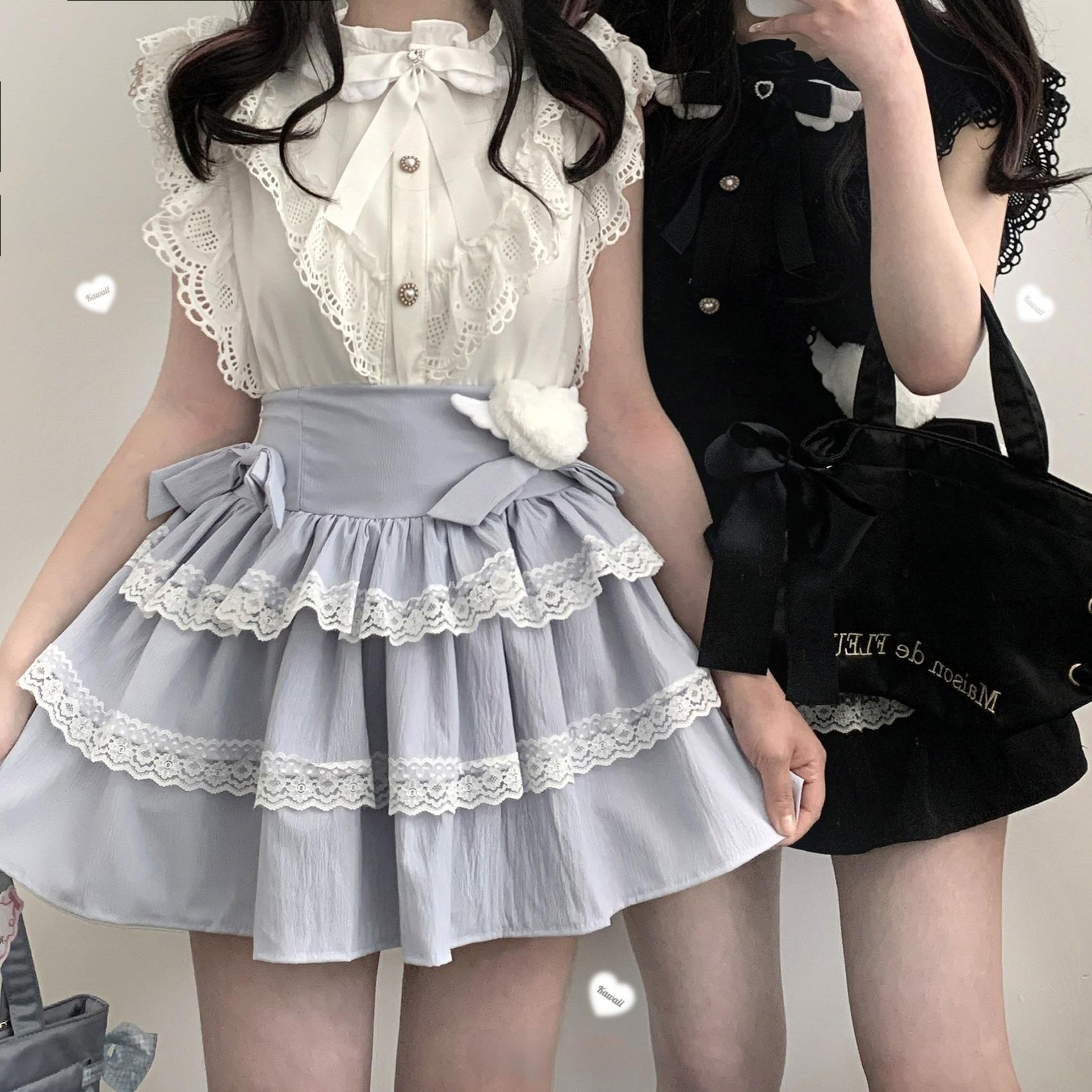 Jirai Kei Skirt Bow Double Layer Lace Cake Skirt 36774:540422