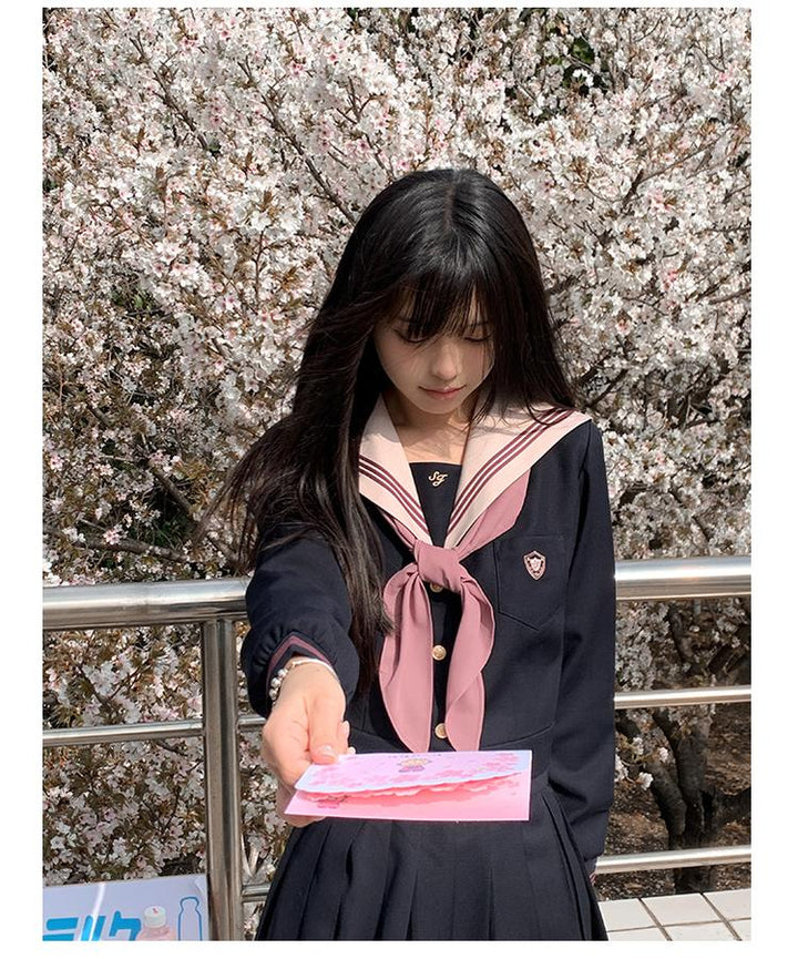 Navy and Pink JK Uniform Top + Pleated Skirt 43790:785205