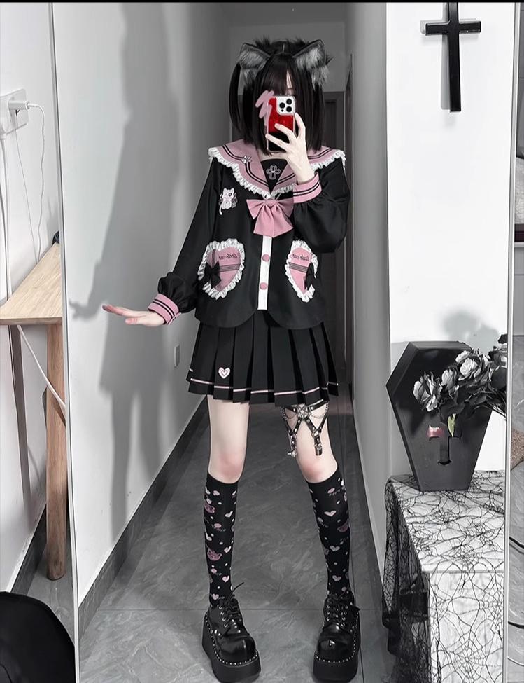 Kawaii JK Uniform Suit Sailor Collar Top & Pleated Skirt 43024:762720