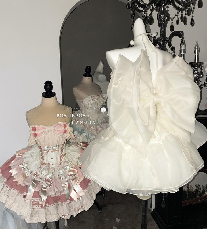 Pink Corset Lolita Prom Dress with Striking Big Bow Multicolor 36384:540896