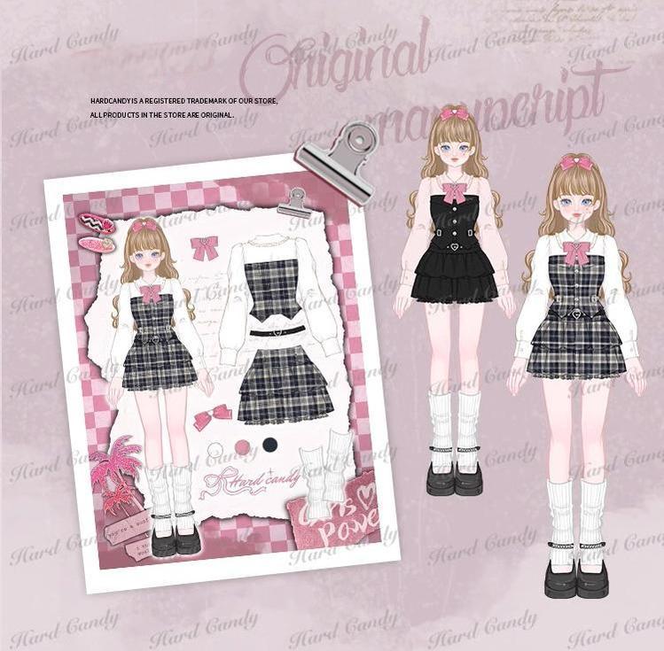 Plus Size Schoolgirl Plaid Outfit Waist-cinching Barbie-style 39398:627408