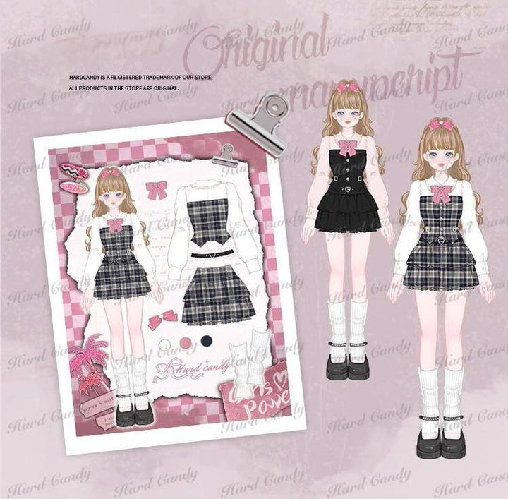 Plus Size Schoolgirl Plaid Outfit Waist-cinching Barbie-style 39398:627408