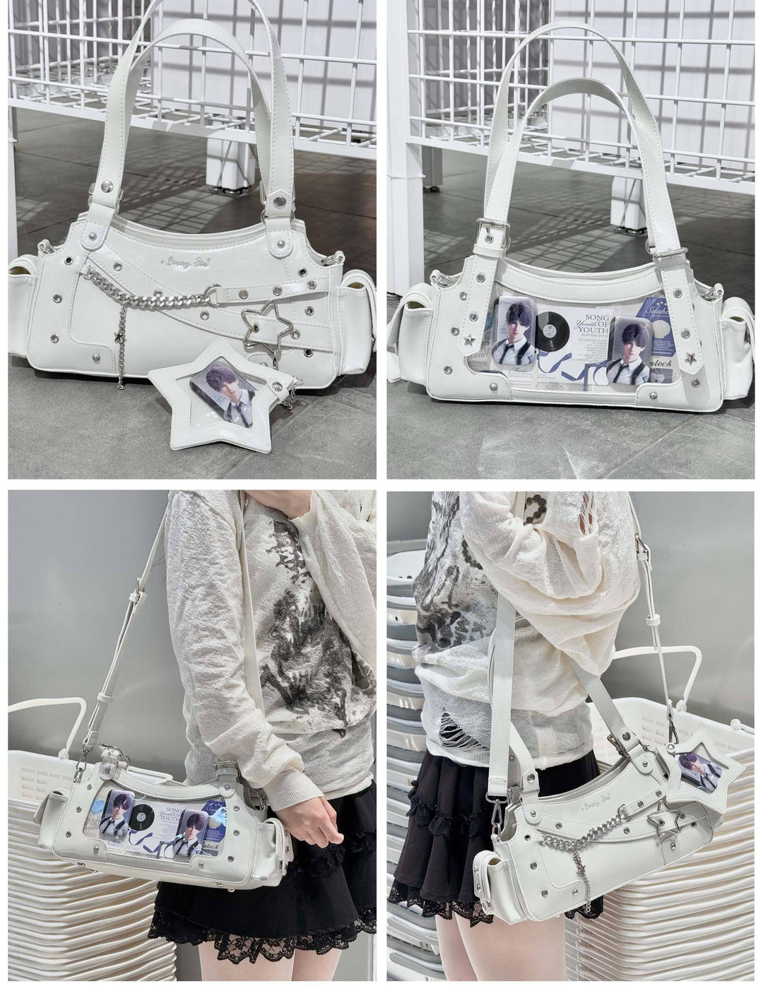 Punk Studded Ita Bag, Clear Window & Star Pouch 45416:847495