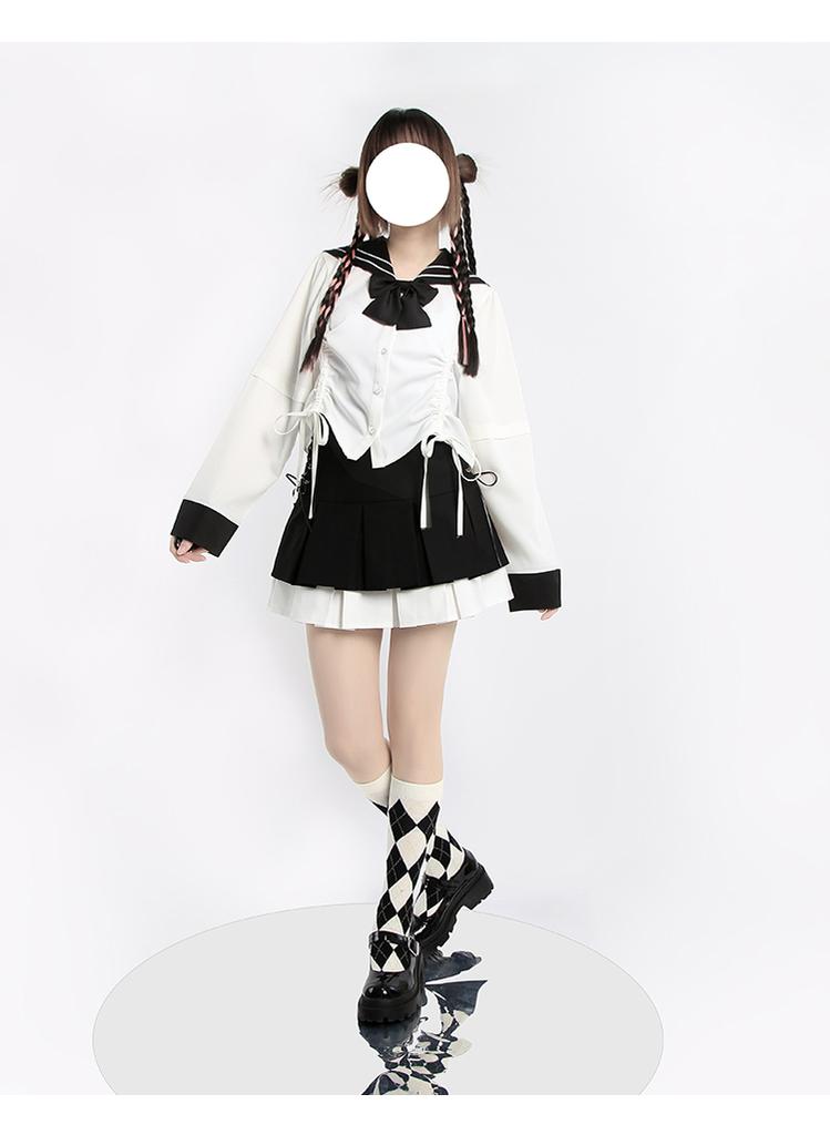 Kawaii Fashion Black Skirt Side Lace Up Pleated Skirt 22750:326986