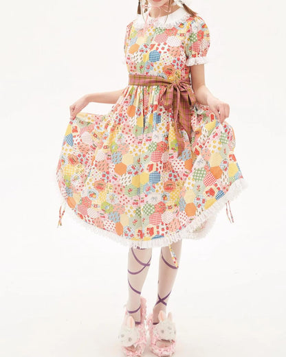 Sweet Lolita Dress Kidcore Floral Dress Drawstring Dress 36156:543422