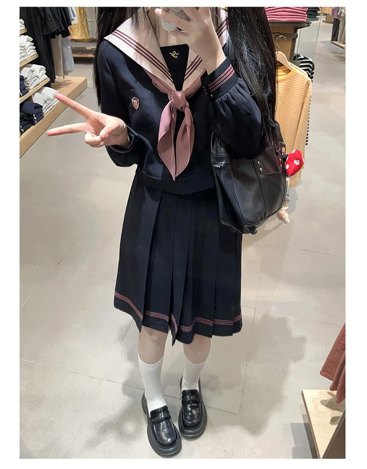 Navy and Pink JK Uniform Top + Pleated Skirt 43790:785148