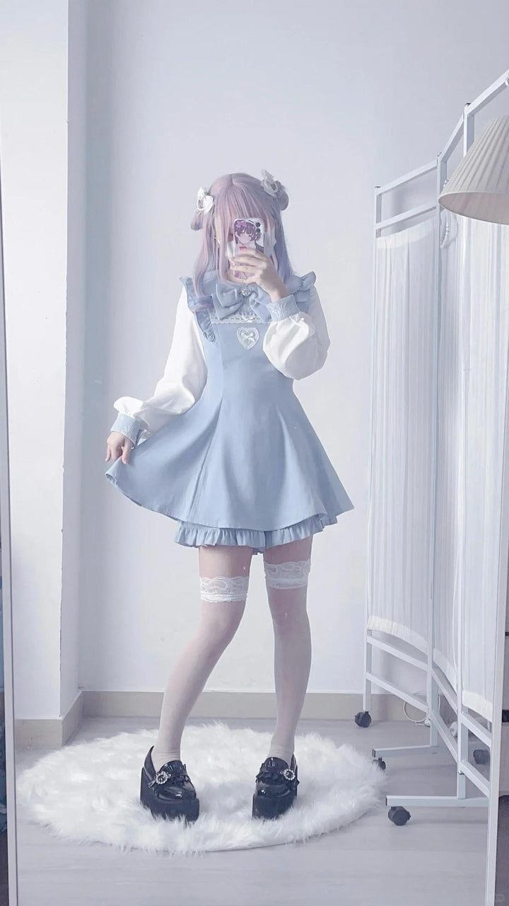 Jirai Kei Set Up Lace Dress Set Black Pink Blue Dress 34480:761513