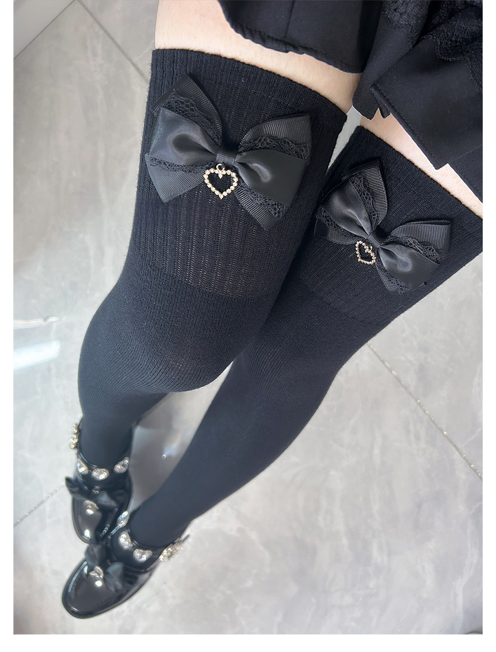 Jirai Kei Socks Cute Cashmere Thighhighs With Lace Bow 41744:716916