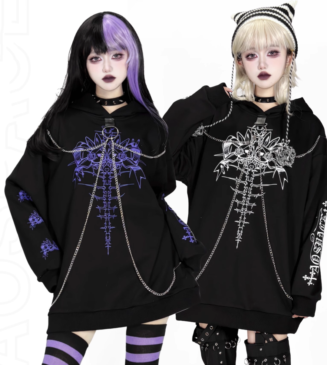 Jirai Kei Hoodie Gothic Sweatshirt Soul-Devouring Rabbit Bone Printed 42150:731202