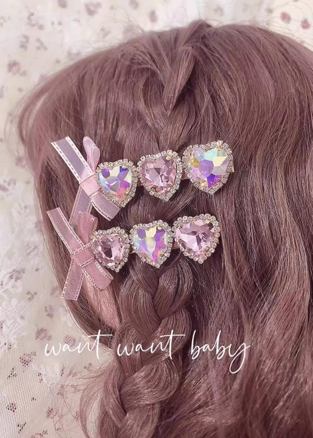 Jirai Kei Hair Clip Sweet Heart-shaped Rhinestone Headdress 35638:500258 35638:500258