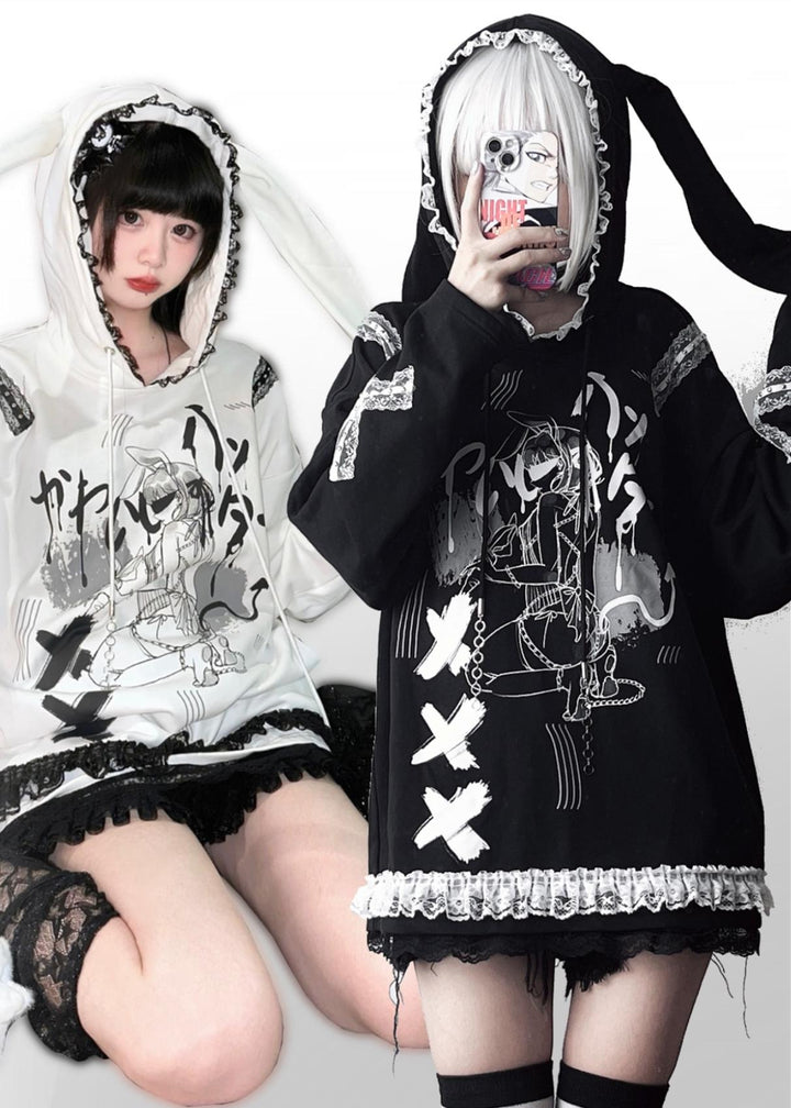 Y2K Cotton Hoodie Yami Kawaii Bunny Ear Hoodie 34000:477312 34000:477312