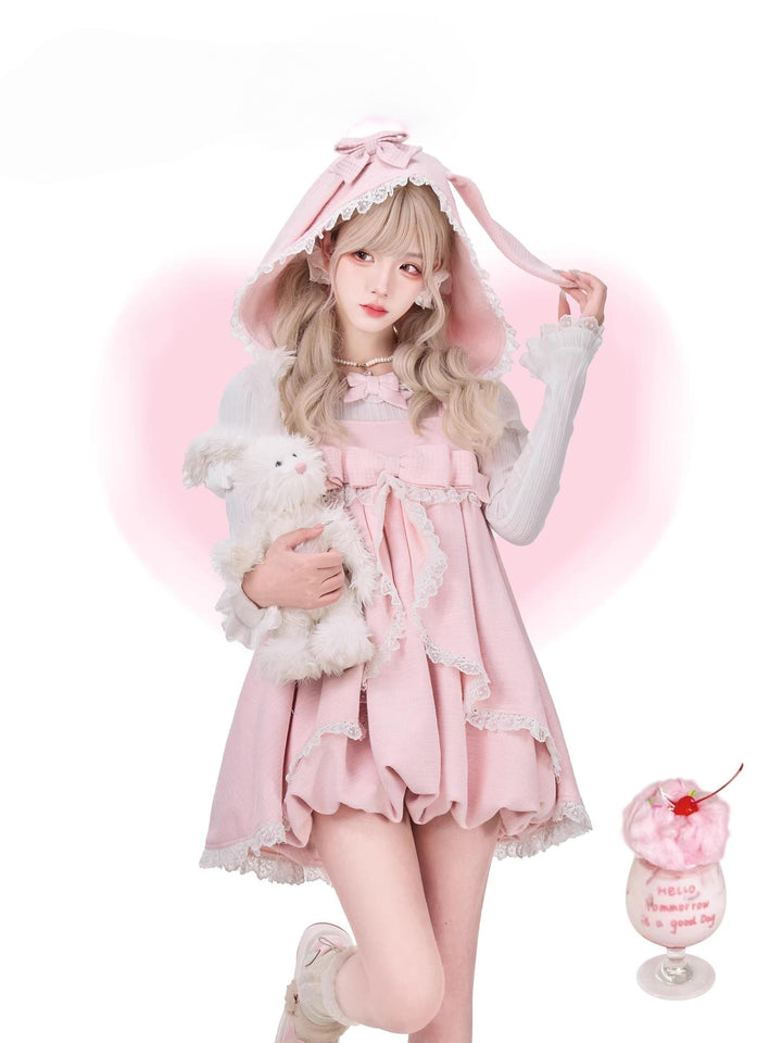 Pink Ryousangata Dress, Detachable Bunny Ear Hood 44747:829458